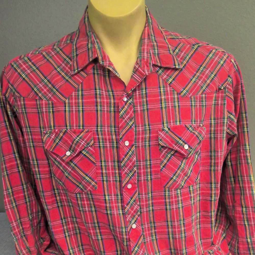 Vintage Ely Cattleman Western Pearl Snap Shirt Long Sleeve Flannel Men's XXL